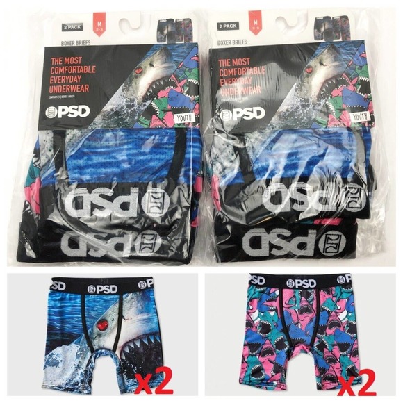 2224 4 Boxer Boys Briefs Total Underwear Pairs Shark Psd 2x2pks Medium  Youth, Underwear